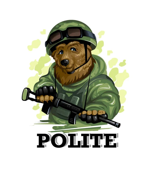 Portrait Polite Russian Red Bear Uniform Weapon His Hands Vector — Stock Vector