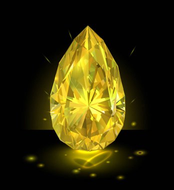 Siyah arka plan üzerine izole güzel parlak sarı elmas. Vektör çizim.