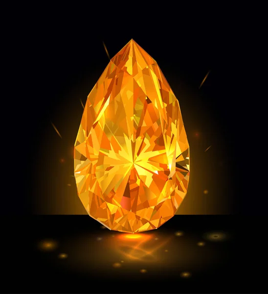 Beautiful Bright Amber Diamond Isolated Black Background Vector Illustration — Stock Vector