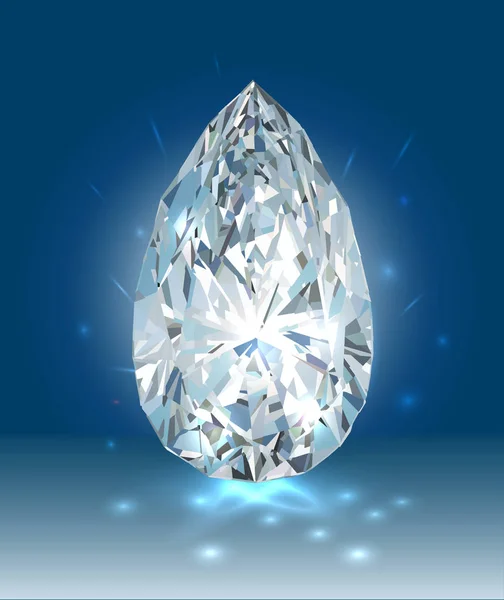 Прекрасний Яскраво Білий Діамант Синьому Фоні Векторні Ілюстрації — стоковий вектор