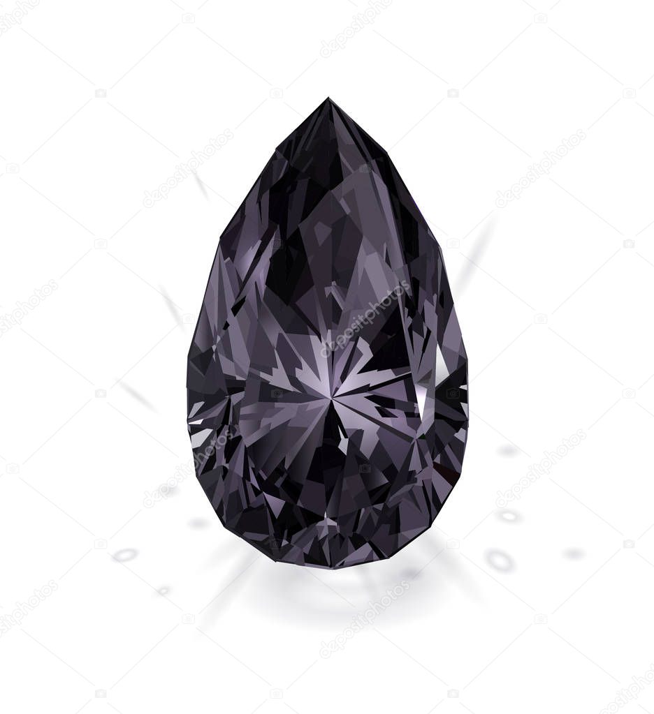 Precious black stone obsidian isolated on white background. Vector illustration.