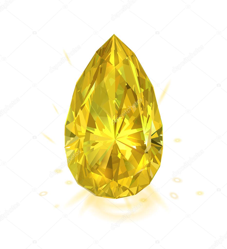 Beautiful bright yellow diamond  isolated on white background. Vector illustration.