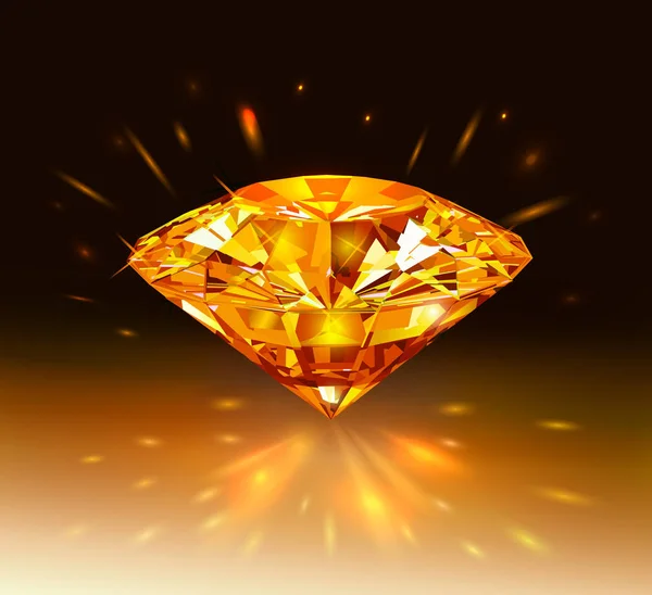 Vackra Ljusa Orange Diamant Isolerad Mörk Orange Bakgrund Vektorillustration — Stock vektor