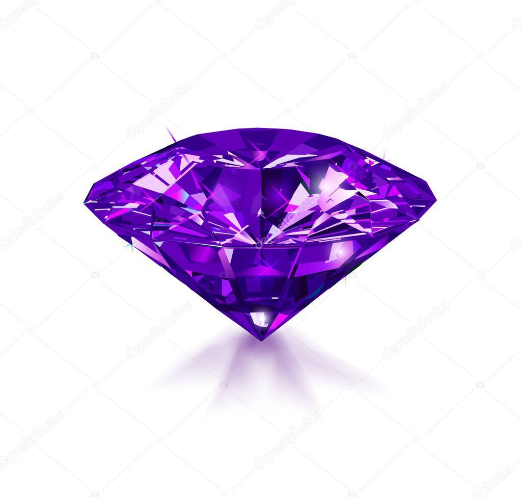 Beautiful purple gemstone isolated on white background. Vector illustration.