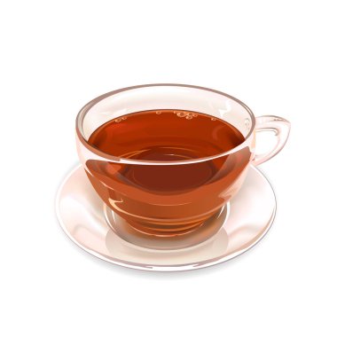 Cam fincan beyaz arka planda siyah çay. Vektör çizim.