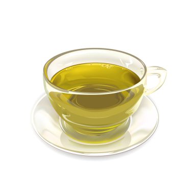 Cam bardak yeşil çay beyaz arka plan üzerinde. Vektör çizim.