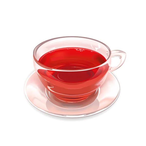 Üveg Csésze Tea Eper Fehér Háttér Vektoros Illusztráció — Stock Vector