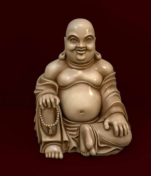 Netsuke Boeddha Miniatuur Donkere Rode Achtergrond Illustratie — Stockfoto