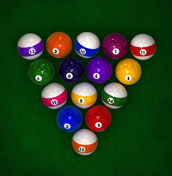 Billiard Balls Set Green View Top Illustration — Stock Photo, Image