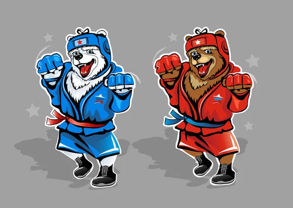 러시아 레슬링 배경에 고립입니다 그리고 빨간색과 파란색 Tracksuit 북극곰 일러스트 — 스톡 벡터