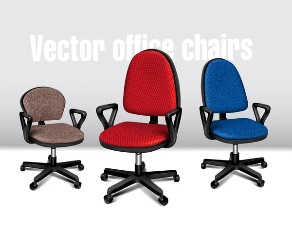 Trzy Krzesła Biurowe Realistyczne Zdjęcie Ilustracja Wektorowa — Wektor stockowy
