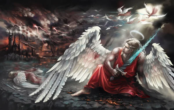 Angel Sword Fell Battle Angels Digital Painting — Stock Photo, Image