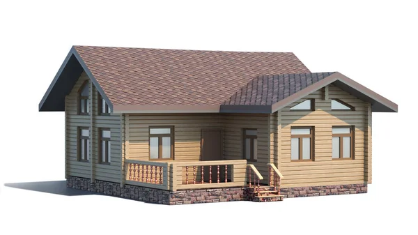 Ahşap küçük yazlık beyaz arka plan üzerinde izole. Ön görüş. 3d illüstrasyon.