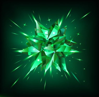 Siyah bir arka plan üzerinde yeşil zümrüt yıldız. Kristal. Vektör çizimi.
