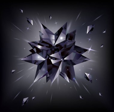 Siyah arka plan daki siyah yıldız. Kristal. Vektör çizimi.