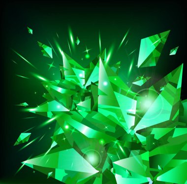Parlak yeşil kristal soyut arka plan siyah zümrüt kristalleri yapılmış. Vektör tasarımı.