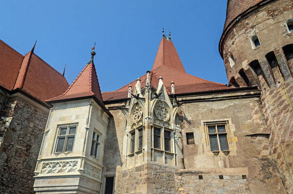 The Corvins Castle build by John Hunyadi, details of the exterior wall.