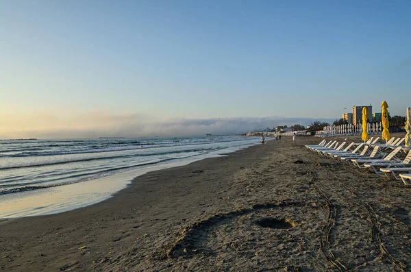 Beach Black Sea Mamaia Romania Sunrise Warm Sunshine Atmosphere — стоковое фото