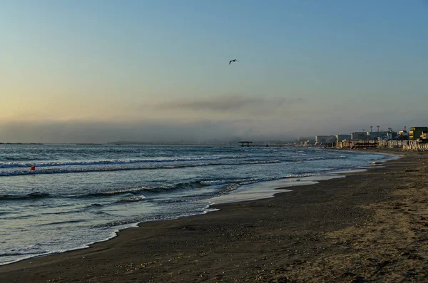 Beach Black Sea Mamaia Romania Sunrise Warm Sunshine Atmosphere — стоковое фото