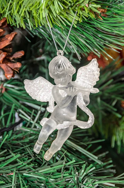 Árvore Natal Pendurado Ornamento Anjo Transparente Close — Fotografia de Stock