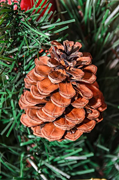 Cono Pino Artificial Adorno Colgante Árbol Navidad —  Fotos de Stock