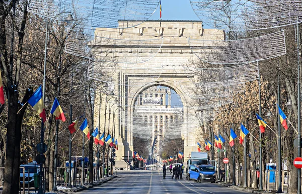 Bukarest Rumänien Dezember 2018 Nationalfeiertag Rumäniens Ziua Nationala Centenar Triumphbogen — Stockfoto