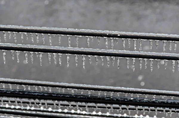 Congelar Lluvia Cubierta Fuera Los Cables Hielo Profundo — Foto de Stock