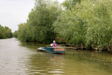 Ffisherwoman kürek Tuna Nehri üzerinde bir tekne yönetir