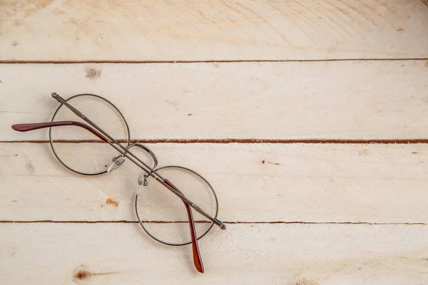 Vintage Brille Auf Holzgrund Ansicht Von Oben — Stockfoto