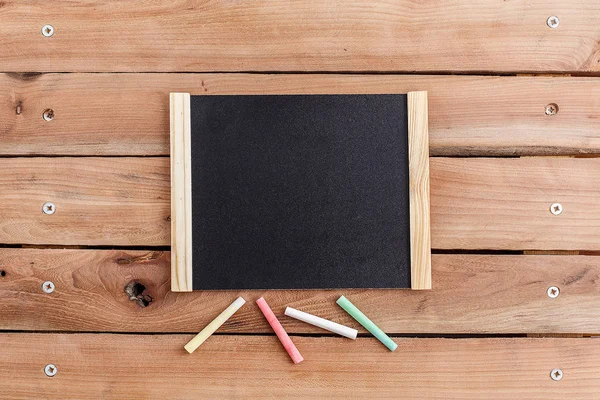 Black Board Wooden Frame Wooden Background Chalk — Stock Photo, Image