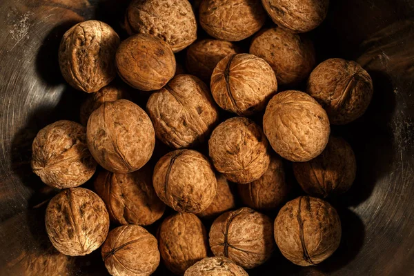 Natural Wild Walnuts Natural Wooden Background — Stock Photo, Image