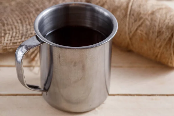 Hot Drink Vintage Mug Wooden Background View — Stock Photo, Image