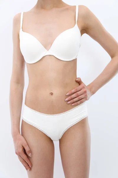Young Overweighted Woman Lingerie White Isolated Background Front View  Concept Stock Photo by ©ajphotos 265477510