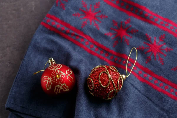 Christmas decorations on fabric with a Christmas theme