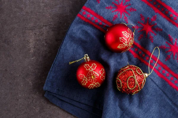 Christmas decorations on fabric with a Christmas theme