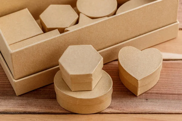 cardboard biodegradable eco-friendly gift boxes on wooden background