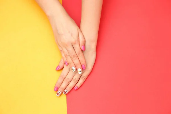 Perfect manicure gel art polish fashion design clean hand woman — Stock Photo, Image