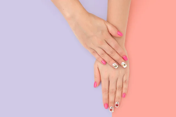 Perfect manicure gel art polish fashion design clean hand woman — Stock Photo, Image