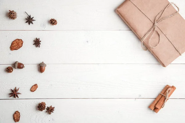 new year background. flatlay. cinnamon,spruce branches and Chris