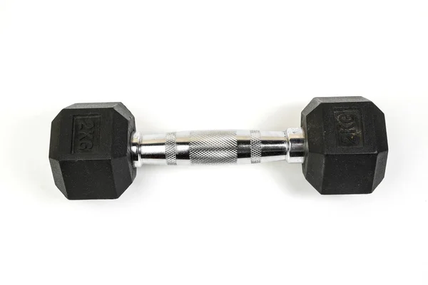 Sports dumbbells with black rubber handle on white isolated back — Stock Photo, Image