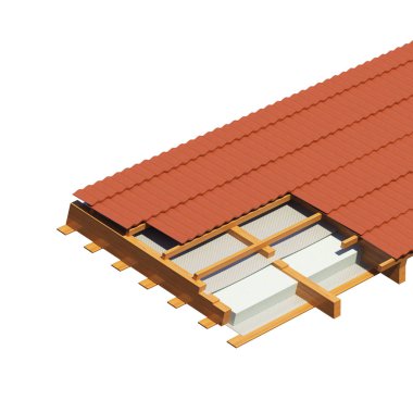 Beyaz bir arka plan üzerinde evin çatı parçası. 3D çizim