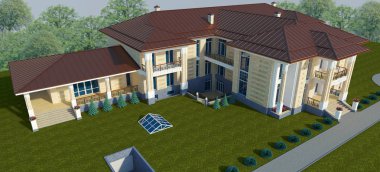 Dış klasik tarzı en iyi görünümü'nde bir Villa. 3D çizim