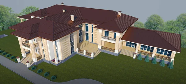 Dış klasik tarzı en iyi görünümü'nde bir Villa. 3D çizim