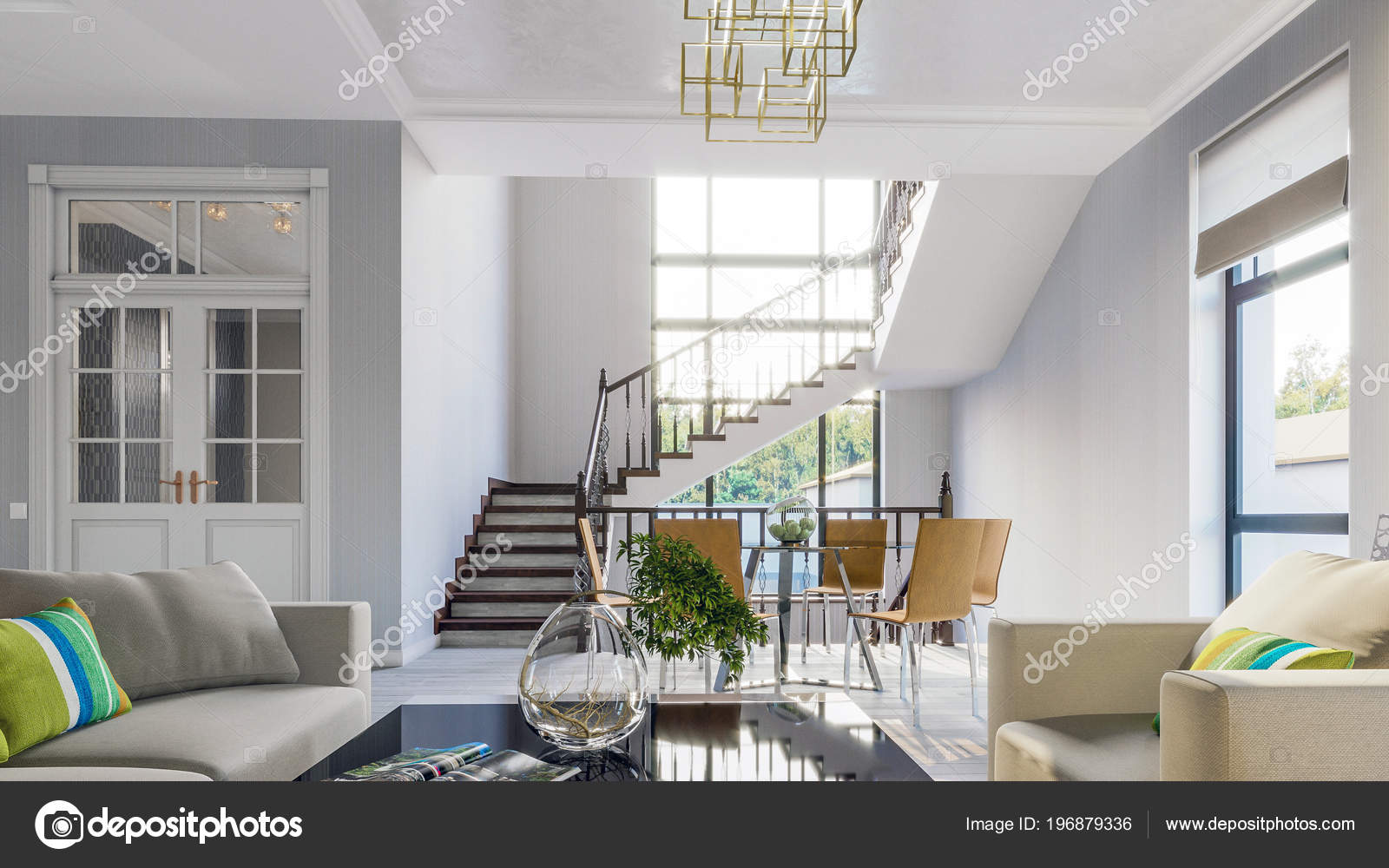 Modern Bright Living Room In Gray Tones 3d Ilration Stock Modern Bright Living Room In Gray Tones 3d Ilration Stock Photo