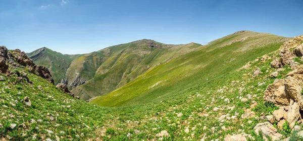 Wide green mountain valley top view. — Stock Photo, Image