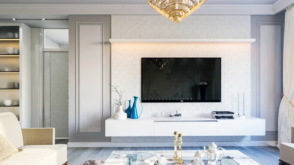 3d çizim gri oturma odasında iç sesleri