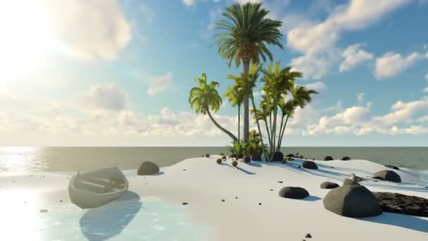 Paradis insulaire inhabité au milieu de l'océan au coucher du soleil 