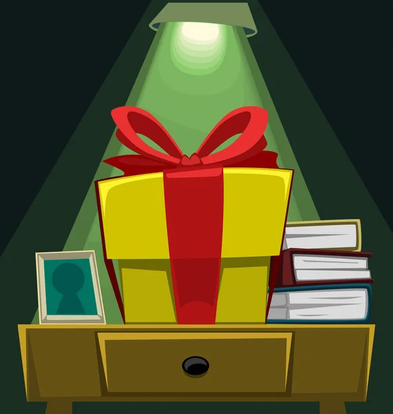 School Desk Big Gift Box Books Photo Lamp — Stock Vector