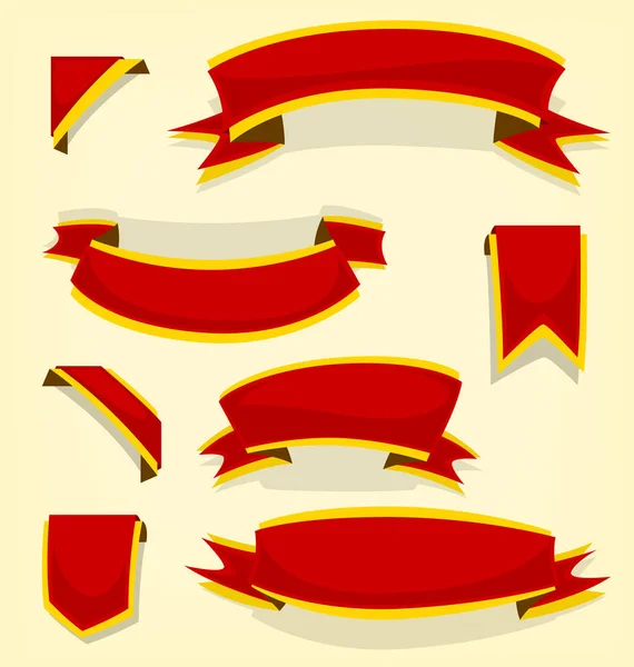 Ensemble Rubans Rouges Style Dessin Animé — Image vectorielle
