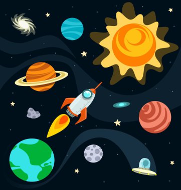 vektör bilim astronomi karikatür alan koleksiyonu ile jet Toprak raketi